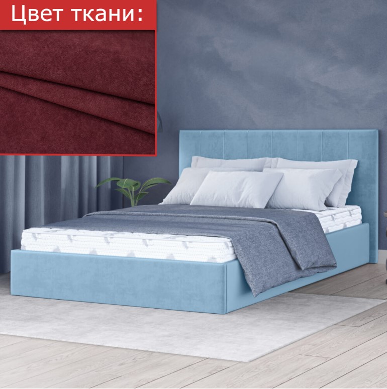 Кровать двуспальная "Mia" 1,6*2,0м с подъемным механизмом (Ultra Berry - бордовый велюр)